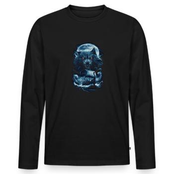 Vikings – Wolves & Ship in the Moonlight - Men's Premium Organic Long Sleeve Shirt - black - Front - Nico (187cm)