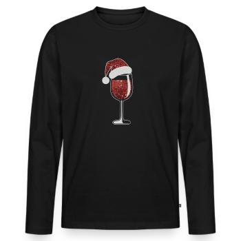 Elegant Christmas wine glass - Men's Premium Organic Long Sleeve Shirt - black - Front - Nico (187cm)