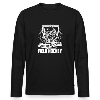 Field Hockey Wanna Play Field Hockey - Men's Premium Organic Long Sleeve Shirt - black - Front - Nico (187cm)