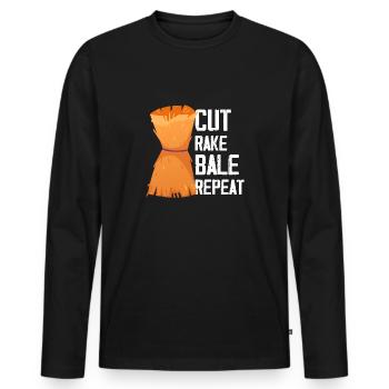 Cut Rake Bale Repeat Hay Baling Straw Bale Farmer - Men's Premium Organic Long Sleeve Shirt - black - Front - Nico (187cm)