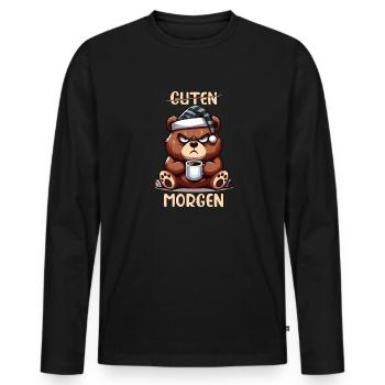 Morning grouch, , good morning - Men's Premium Organic Long Sleeve Shirt - black - Front - Nico (187cm)
