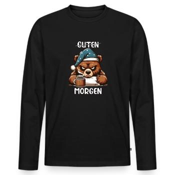 Morning grouch, , good morning - Men's Premium Organic Long Sleeve Shirt - black - Front - Nico (187cm)