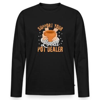 Croupier de pot - T-shirt manches longues Premium bio Homme - noir - Devant - Nico (187cm)