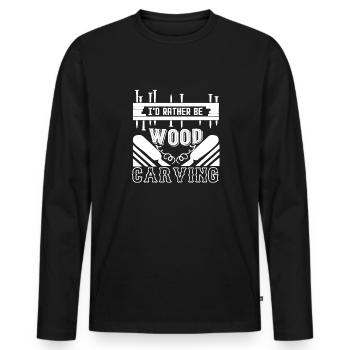 Wood Carving I'd Rather be Wood Carving - Men's Premium Organic Long Sleeve Shirt - black - Front - Nico (187cm)