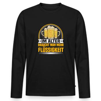 Bier Spruch, Alter Flüssigkeit, Bierliebhaber - Männer Premium Bio Langarmshirt - Schwarz - Vorne - Nico (187cm)