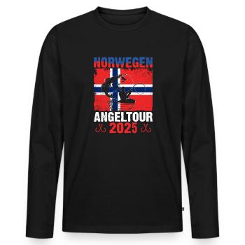 Angeltrip Norwegen 2025 Angler Geschenkidee - Männer Premium Bio Langarmshirt - Schwarz - Vorne - Nico (187cm)