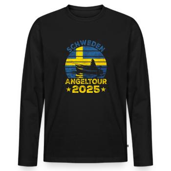 Schweden Angeltour 2025 Angeltrip - Männer Premium Bio Langarmshirt - Schwarz - Vorne - Nico (187cm)