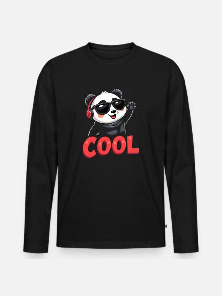 cooler Panda - Männer Premium Bio Langarmshirt - Schwarz
