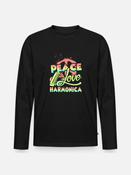 Peace Love Harmonica - Men's Premium Organic Long Sleeve Shirt - black