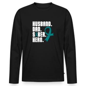 Husband Dad Sober Hero Addiction Recovery - Männer Premium Bio Langarmshirt - Schwarz - Vorne - Nico (187cm)