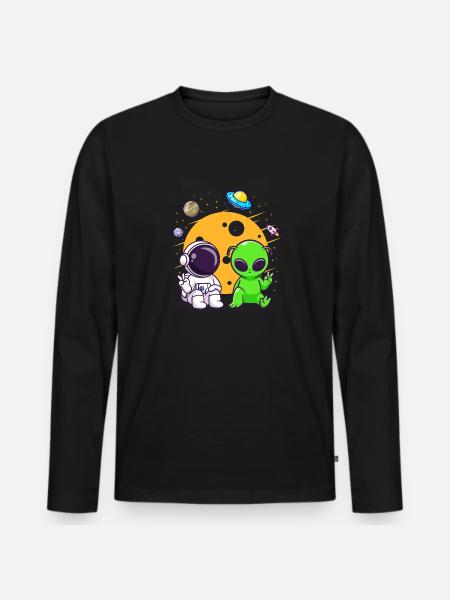Astronaut Alien Chilling In Space - Men's Premium Organic Long Sleeve Shirt - black
