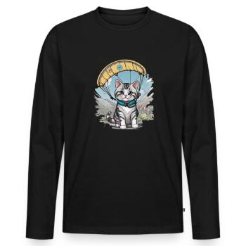 Parachute Chaton Parachutisme Chat Chats Parachutiste - T-shirt manches longues Premium bio Homme - noir - Devant - Nico (187cm)