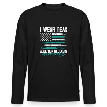 Je porte du teck addiction récupération sobriété - T-shirt manches longues Premium bio Homme - noir - Devant - Nico (187cm)