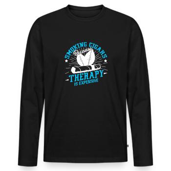 Cigar Smoking Because Therapy Is Expensive - Men's Premium Organic Long Sleeve Shirt - black - Front - Nico (187cm)