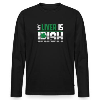 St Patrick's Day My Liver Is Irish - Men's Premium Organic Long Sleeve Shirt - black - Front - Nico (187cm)
