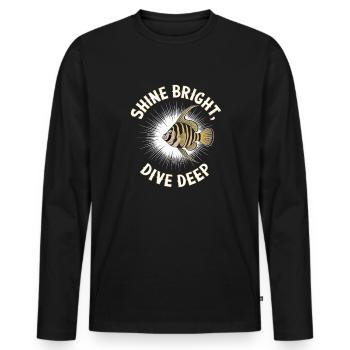 Shine Bright Dive Deep Fish Design - Männer Premium Bio Langarmshirt - Schwarz - Vorne - Nico (187cm)