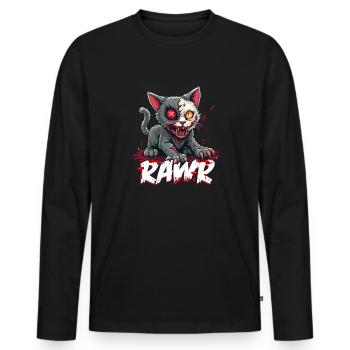 Gruselige Zombie Katze Kätzchen - Männer Premium Bio Langarmshirt - Schwarz - Vorne - Nico (187cm)