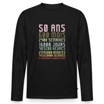 Anniversaire 50 ans homme ou femme, idée cadeau - T-shirt manches longues Premium bio Homme - noir - Devant - Nico (187cm)