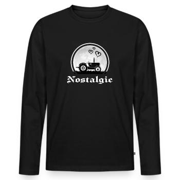 Traktor Traktorfahrer "Trecker-Nostalgie" - Männer Premium Bio Langarmshirt - Schwarz - Vorne - Nico (187cm)