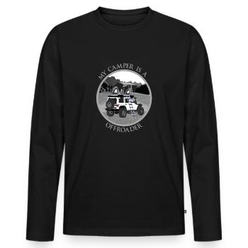 My camper is a offroader, Rocky Mountains, gray - Men's Premium Organic Long Sleeve Shirt - black - Front - Nico (187cm)