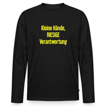 De petites mains, une énorme responsabilité disent les parents - T-shirt manches longues Premium bio Homme - noir - Devant - Nico (187cm)