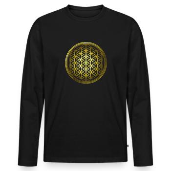 Fleur d’or de la vie - T-shirt manches longues Premium bio Homme - noir - Devant - Nico (187cm)