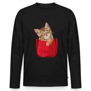 Katze in der Brusttasche Lustiges Katzen - Männer Premium Bio Langarmshirt - Schwarz - Vorne - Nico (187cm)