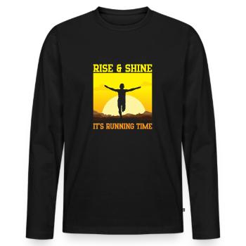 Running Rise & Shine Marathon Runner Gift - Männer Premium Bio Langarmshirt - Schwarz - Vorne - Nico (187cm)
