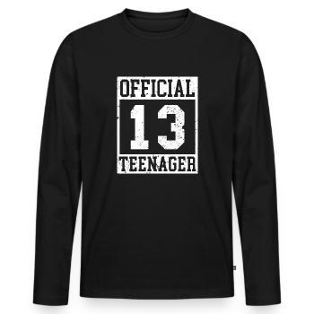 13 - Adolescent officiale - Cadeau d’anniversaire Adolescent - T-shirt manches longues Premium bio Homme - noir - Devant - Nico (187cm)