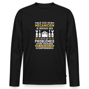 Je suis un mécanicien - T-shirt manches longues Premium bio Homme - noir - Devant - Nico (187cm)