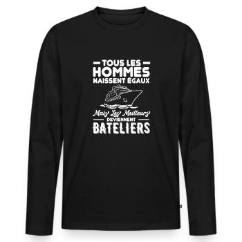 Bateau batelier - T-shirt manches longues Premium bio Homme - noir - Devant - Nico (187cm)
