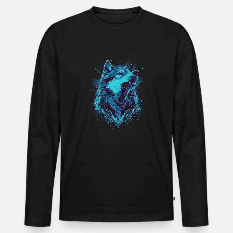 Bemalter meerblauer Wolf - Männer Premium Bio Langarmshirt - Schwarz