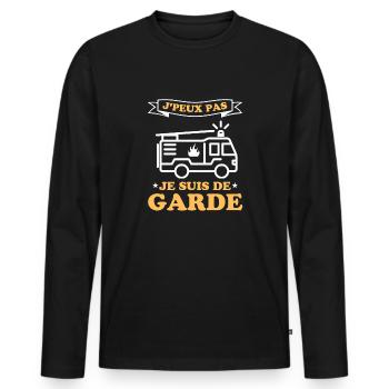 Pompier je suis de garde - T-shirt manches longues Premium bio Homme - noir - Devant - Nico (187cm)