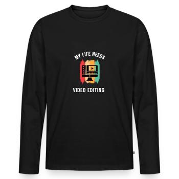 Geschenk für Cutter und Videobearbeitung - Männer Premium Bio Langarmshirt - Schwarz - Vorne - Nico (187cm)
