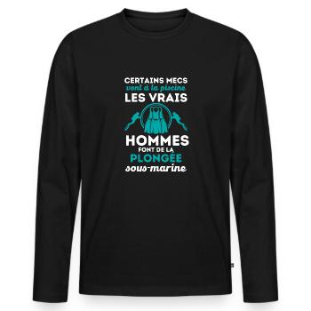 Humour plongée sous marine 1 - T-shirt manches longues Premium bio Homme - noir - Devant - Nico (187cm)