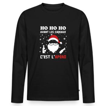 Père Noel avant les cadeaux c est l apéro 2 - T-shirt manches longues Premium bio Homme - noir - Devant - Nico (187cm)