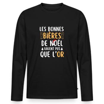 les bonnes bières de noel - T-shirt manches longues Premium bio Homme - noir - Devant - Nico (187cm)
