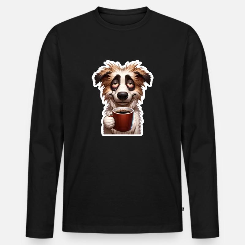 Hund müde mit Kaffeetasse - Männer Premium Bio Langarmshirt - Schwarz
