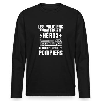 Humour pompiers - T-shirt manches longues Premium bio Homme - noir - Devant - Nico (187cm)