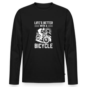 Life is better with a bicycle - Men's Premium Organic Long Sleeve Shirt - black - Front - Nico (187cm)