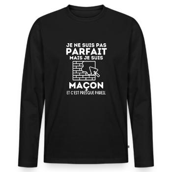 Humour maçon chantier de construction - T-shirt manches longues Premium bio Homme - noir - Devant - Nico (187cm)