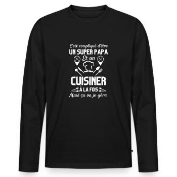 SuperPapa et cuisinier - T-shirt manches longues Premium bio Homme - noir - Devant - Nico (187cm)
