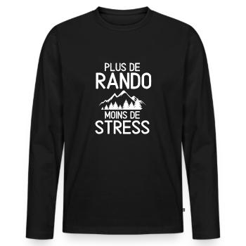 Plus de randonnée moins de stress - T-shirt manches longues Premium bio Homme - noir - Devant - Nico (187cm)