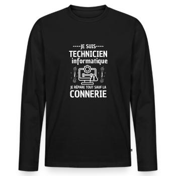 Technicien informatique - T-shirt manches longues Premium bio Homme - noir - Devant - Nico (187cm)