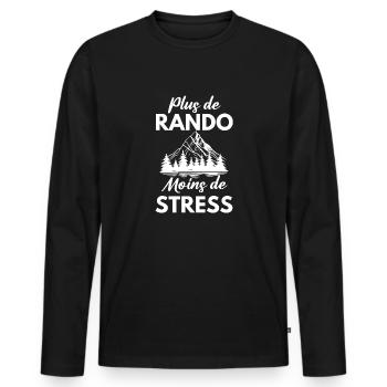 Plus de randonnée moins de stress - T-shirt manches longues Premium bio Homme - noir - Devant - Nico (187cm)