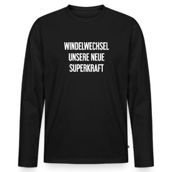 Windelwechsel – unsere neue Superkraft - Männer Premium Bio Langarmshirt - Schwarz - Vorne - Nico (187cm)