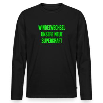 Windelwechsel – unsere neue Superkraft - Männer Premium Bio Langarmshirt - Schwarz - Vorne - Nico (187cm)