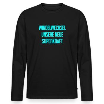 Windelwechsel – unsere neue Superkraft - Männer Premium Bio Langarmshirt - Schwarz - Vorne - Nico (187cm)