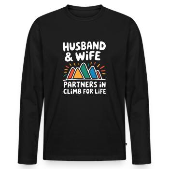 Humorvolles Bergsteiger-Paare-Design - Männer Premium Bio Langarmshirt - Schwarz - Vorne - Nico (187cm)