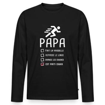 Papa est parti courir fête des pères footing - T-shirt manches longues Premium bio Homme - noir - Devant - Nico (187cm)